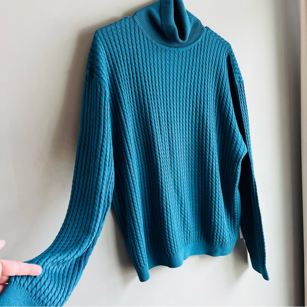 Barrie Bricken Elegant Teal Women's Turtleneck Sweater 100% Silk XL NWOT - Picture 7 of 8